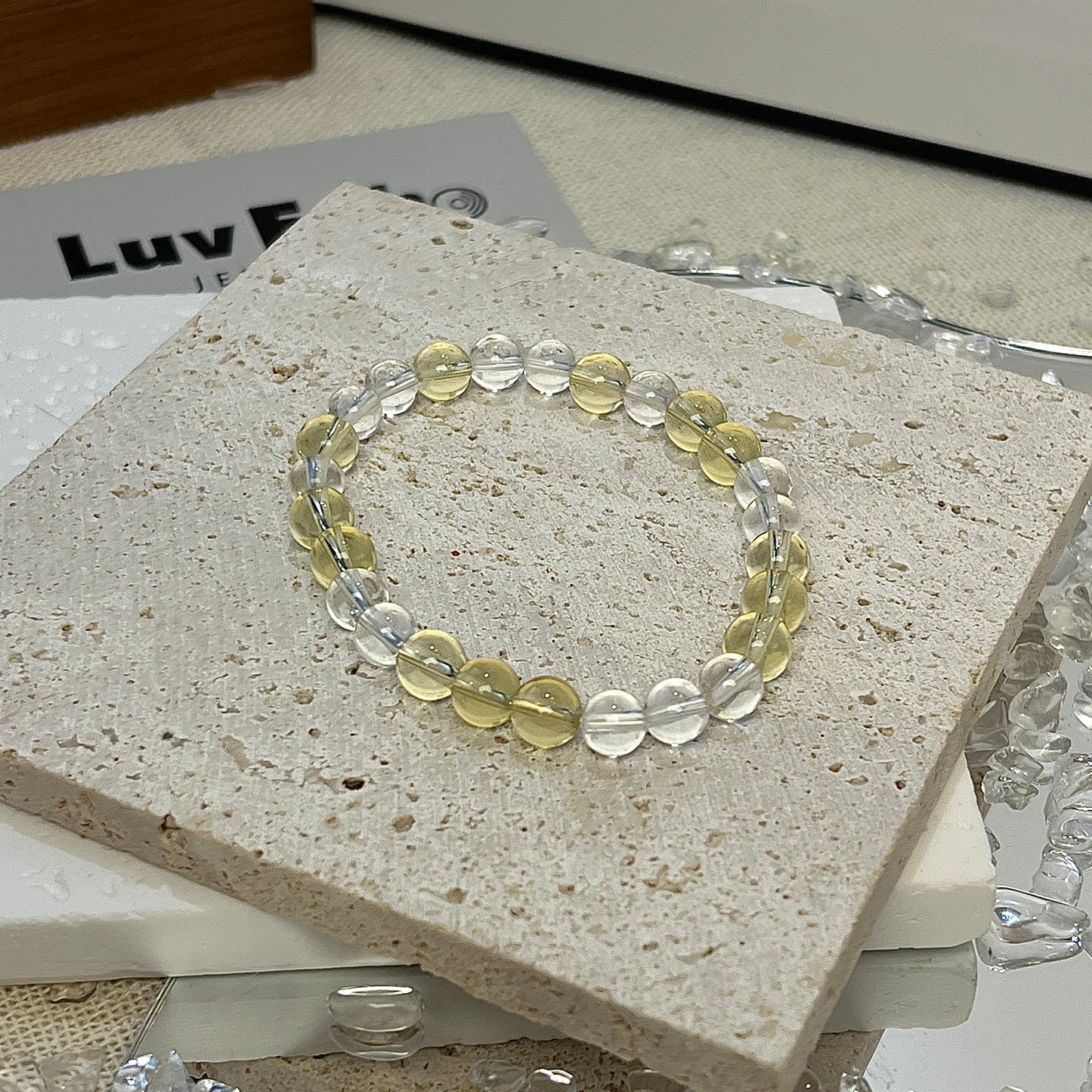 LuvEcho Jewelry Prosperity Harmony Bracelet featuring 6mm Citrine and Crystal Quartz beads for enhanced focus and prosperity