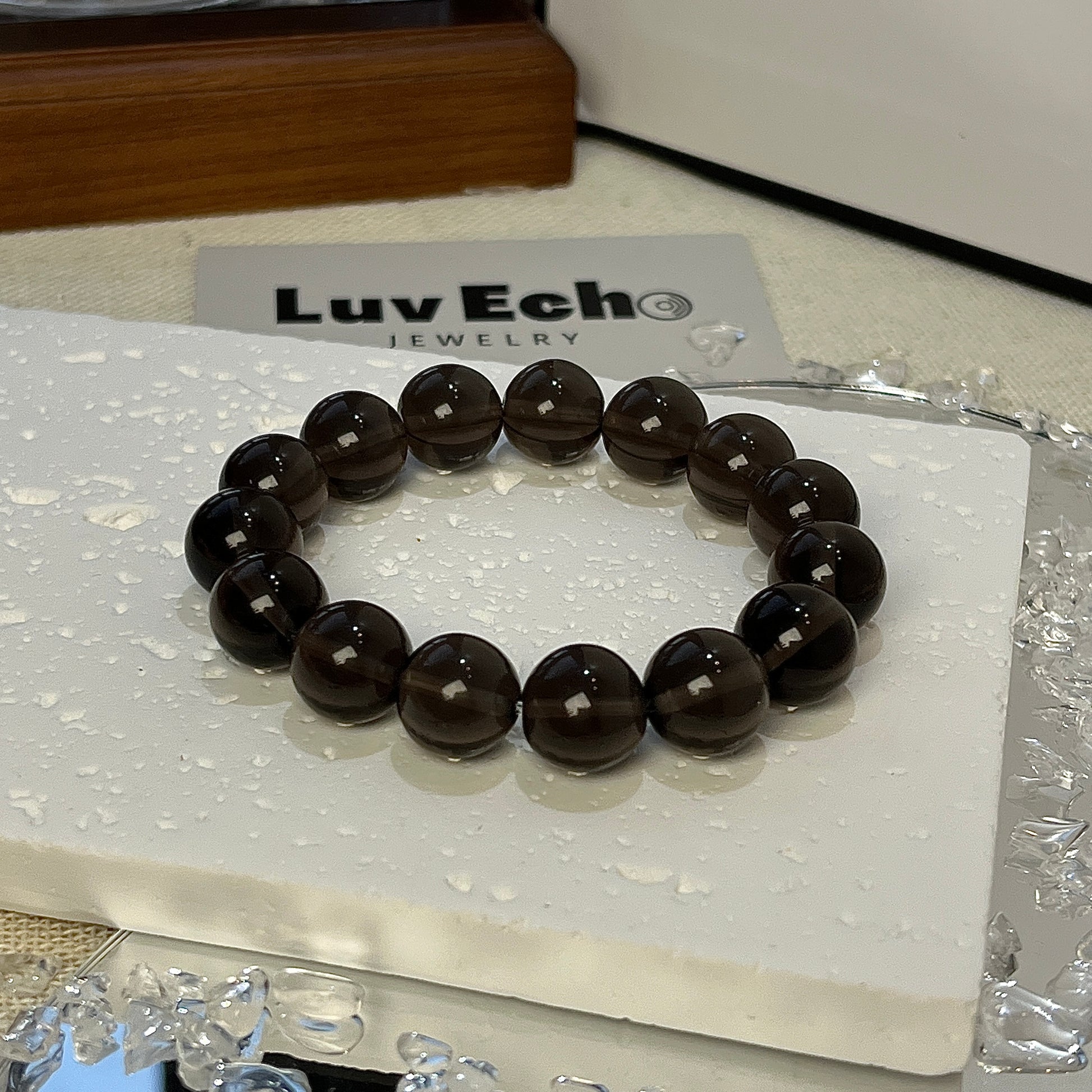 LuvEcho Jewelry Resilient Shield Bracelet with 12mm Apache Tears beads, providing a protective shield against negative energy and stress