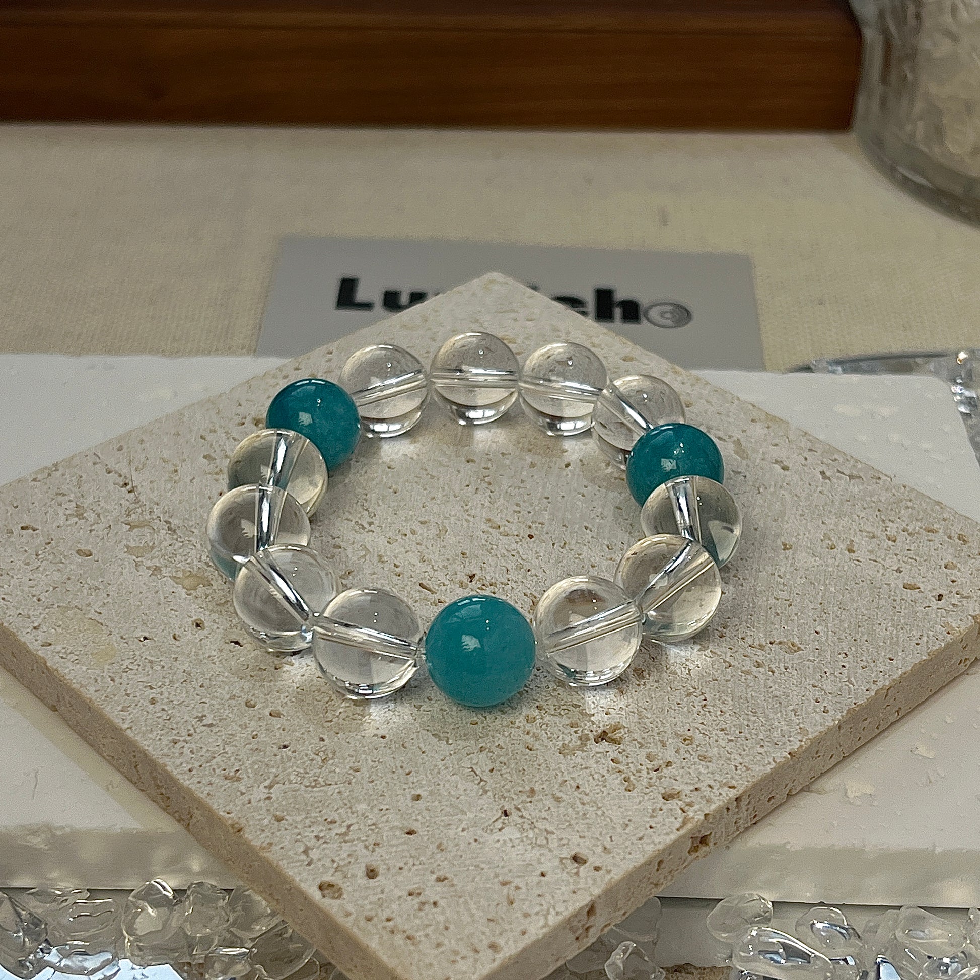 Serene Balance Bracelet, promoting inner calm through its soothing Amazonite and amplifying Crystal Quartz design.