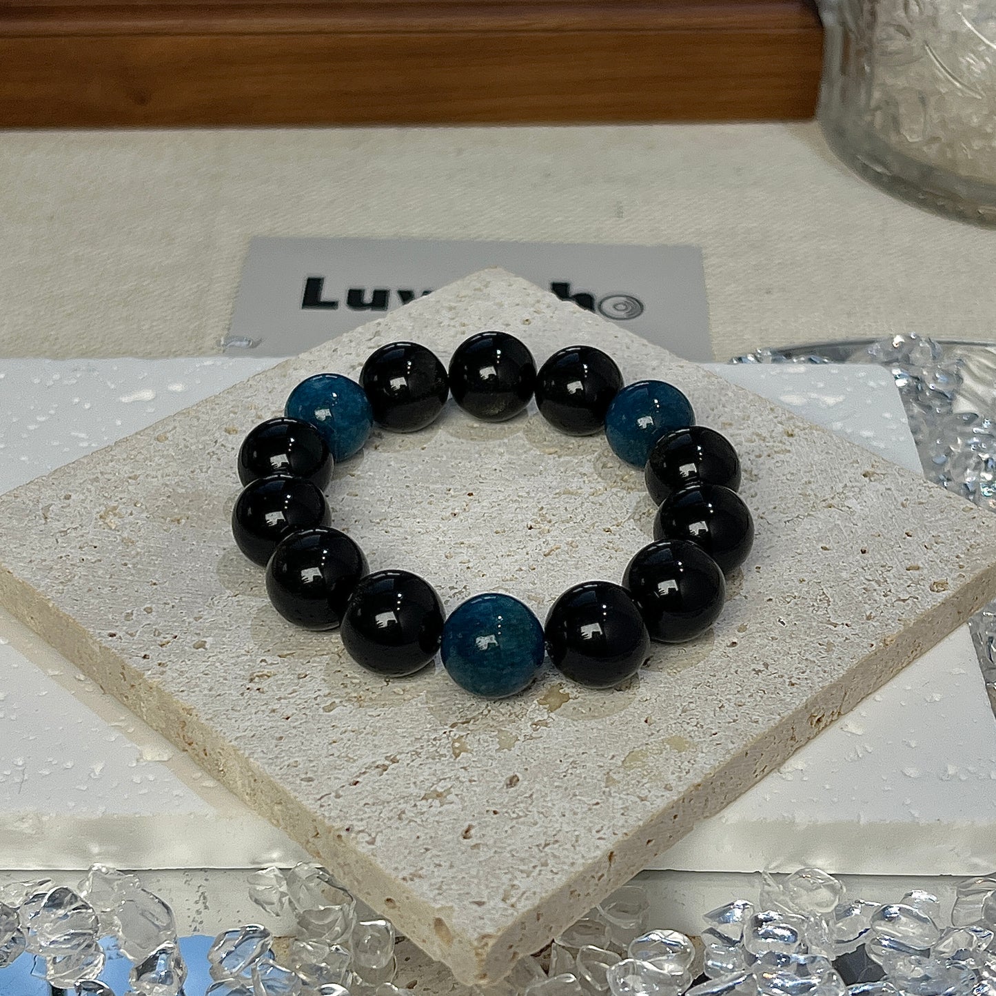 Bracelet with Golden Obsidian and Blue Apatite designed to enhance emotional well-being and promote clear thought.