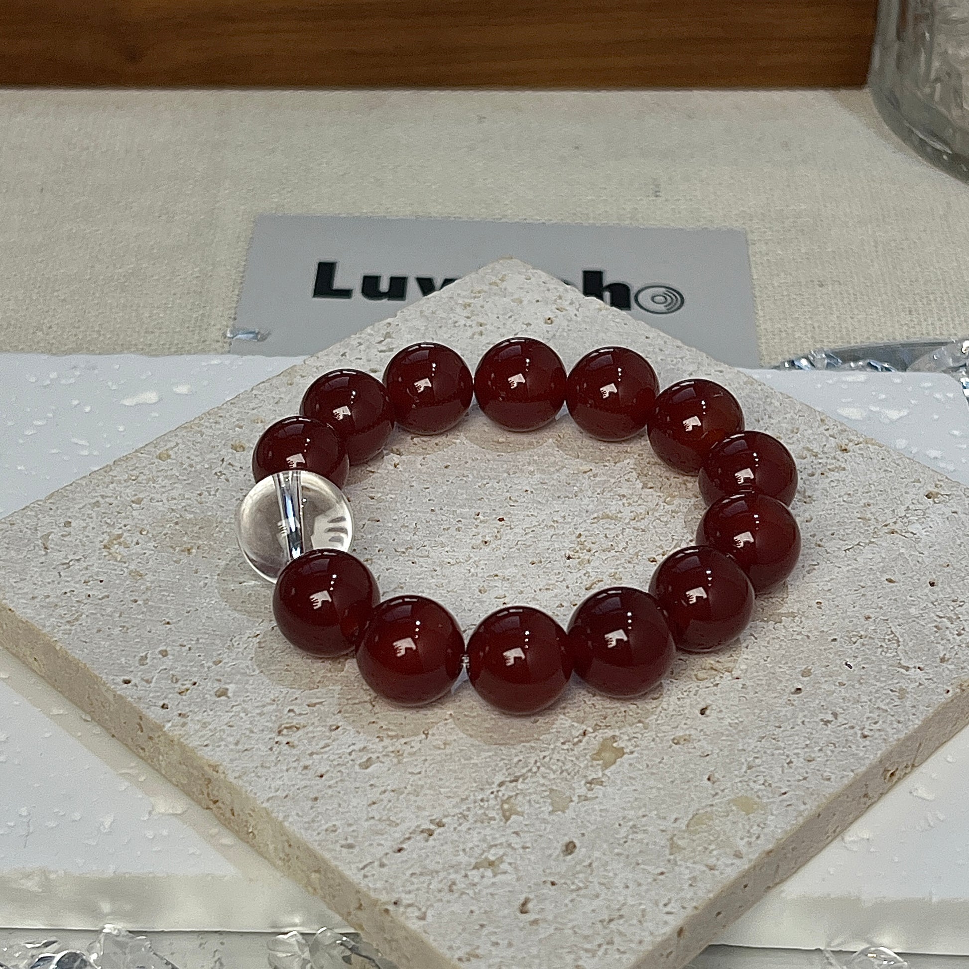 Bracelet with Red Agate and Crystal Quartz, designed to inspire confidence and emotional strength.