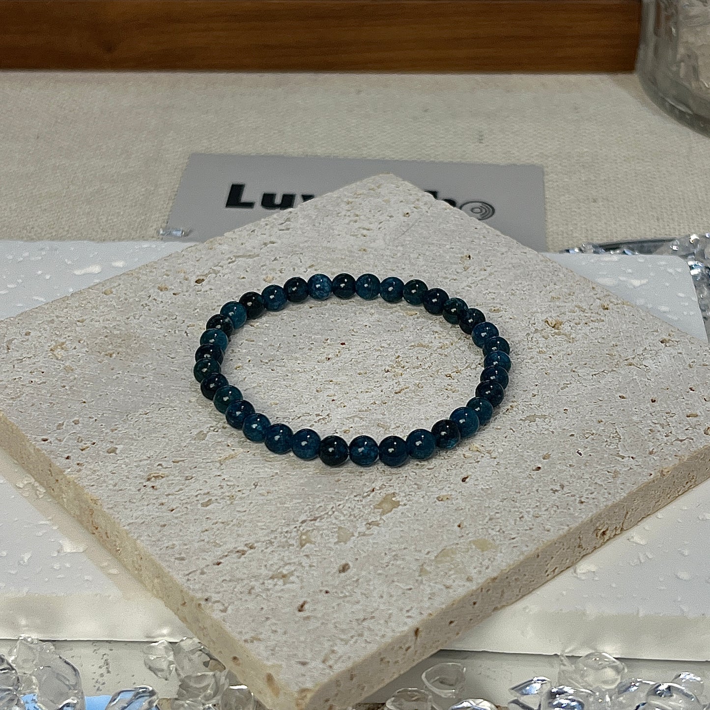 4mm Blue Apatite bracelet designed to enhance self-expression and communication by LuvEcho Jewelry."