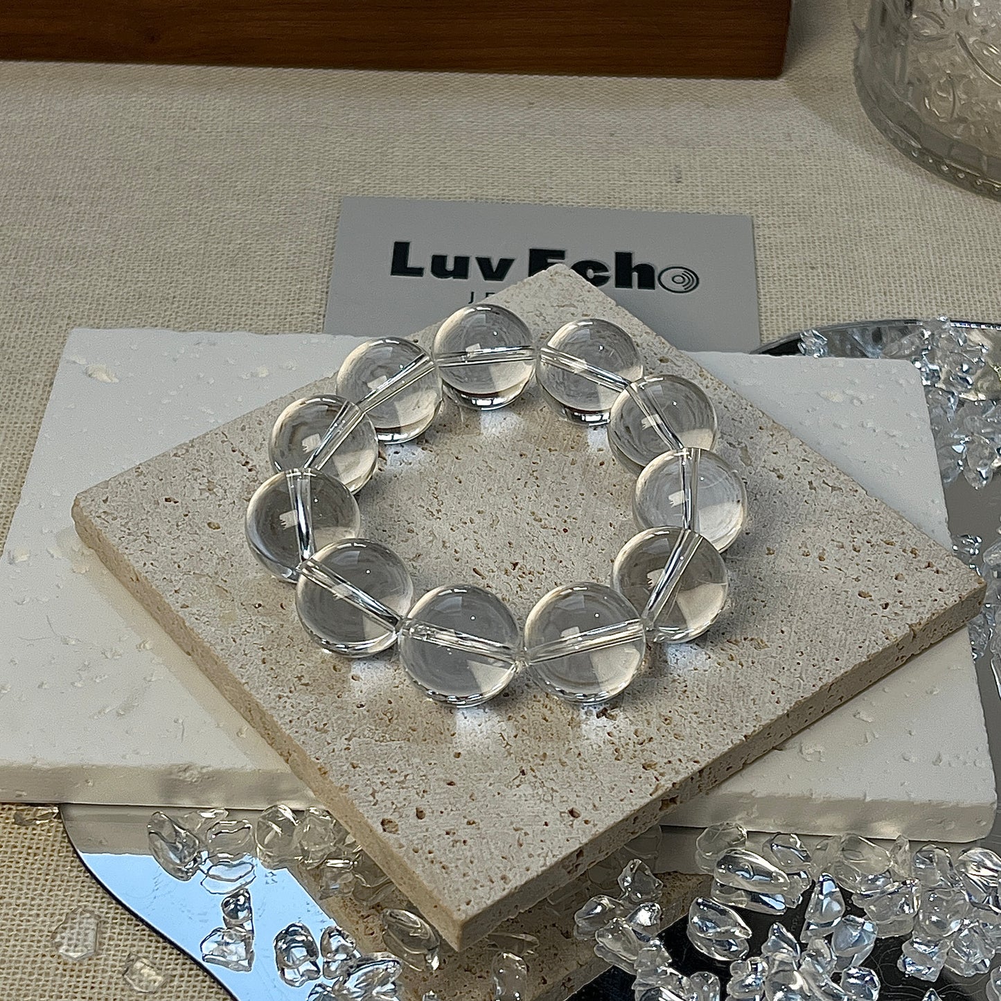 16mm Crystal Quartz Divine Focus Bracelet from LuvEcho Jewelry, designed for focus and mindfulness.