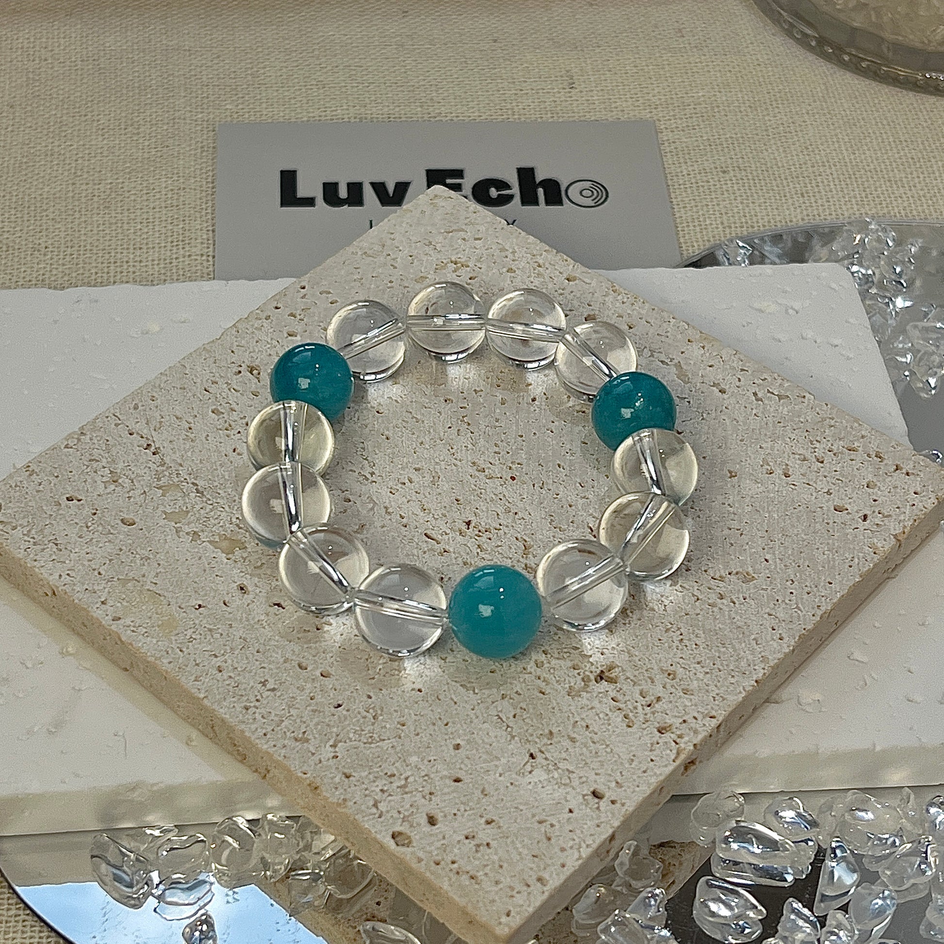 Beautifully crafted bracelet with Amazonite and Crystal Quartz, perfect for fostering peace and clarity.