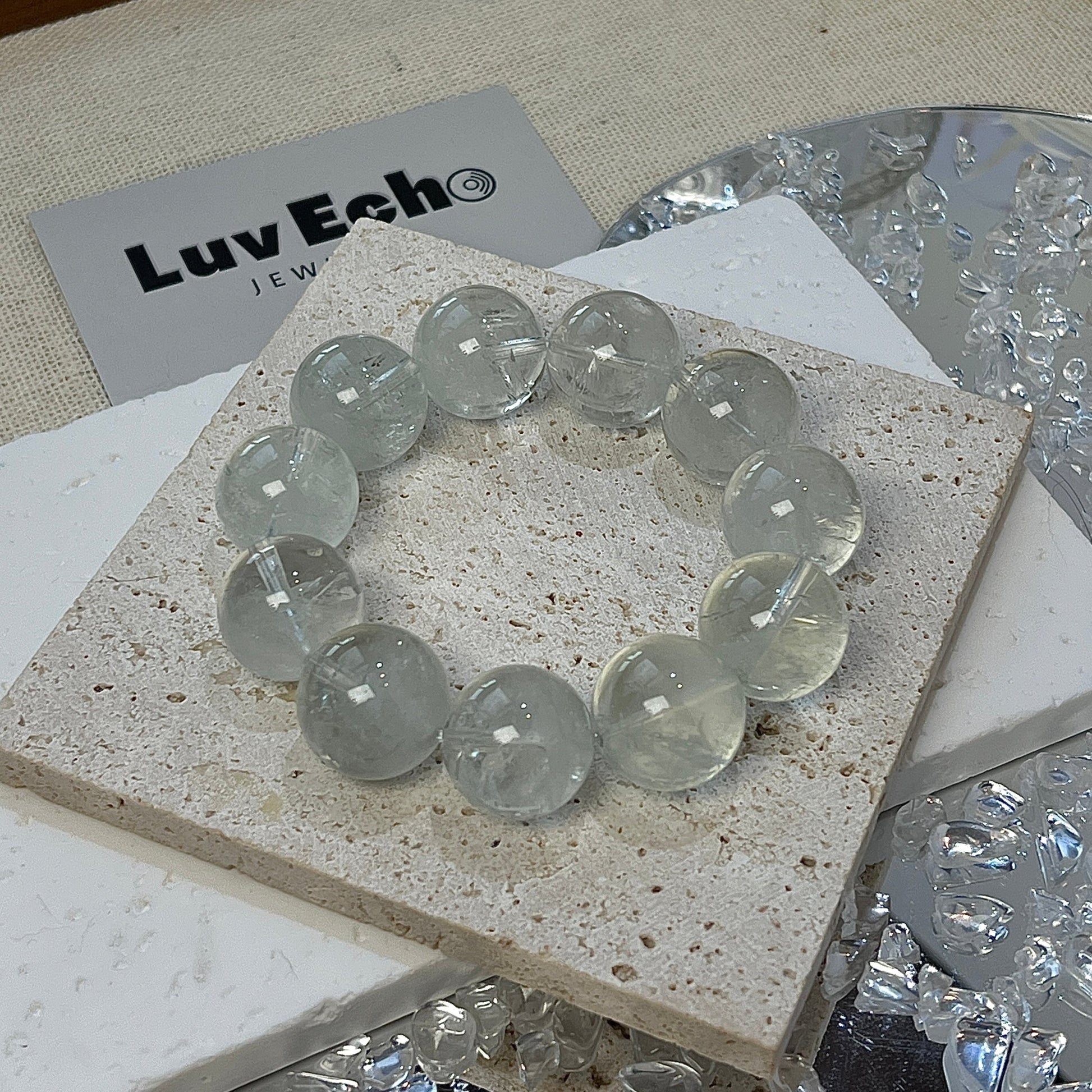 Green Azeztulite Bracelet by LuvEcho Jewelry, featuring 17mm beads for enhanced energy and healing.