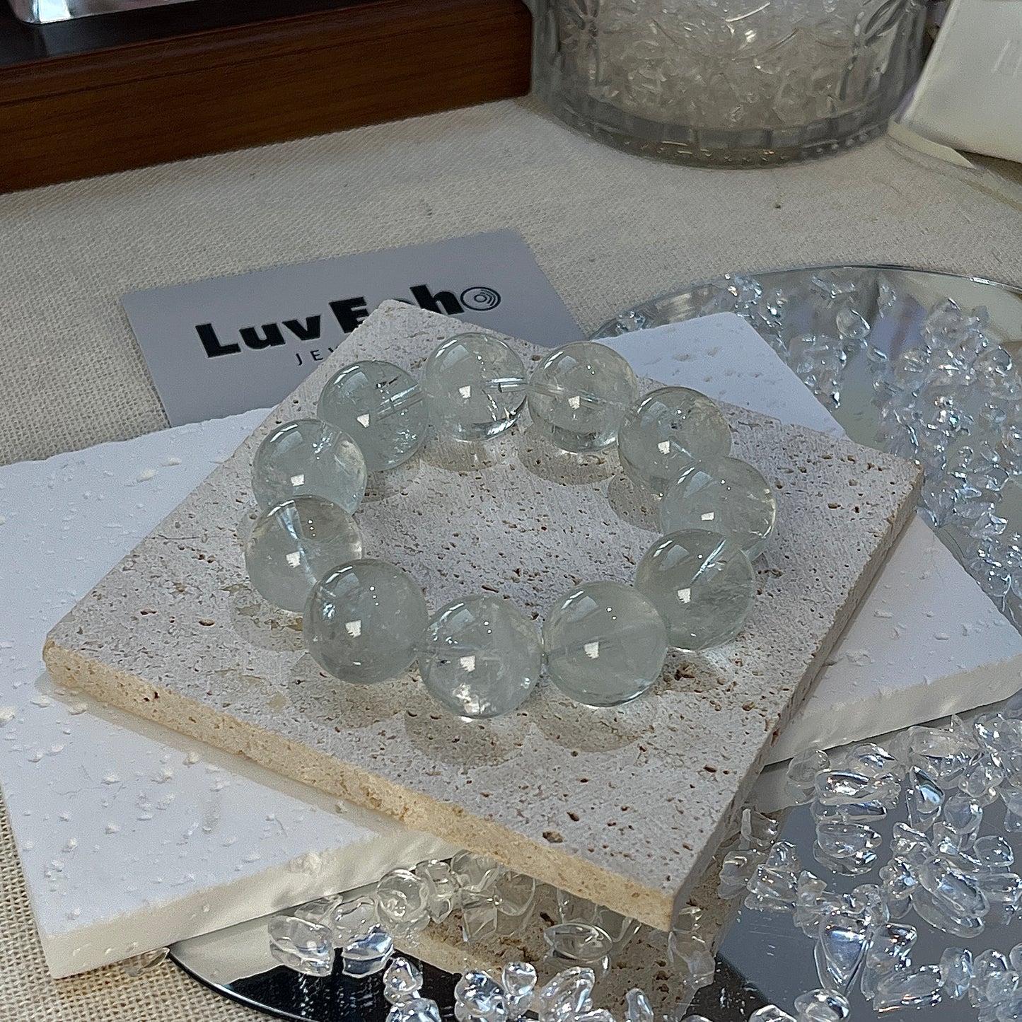 Elegant 17mm Green Azeztulite Bracelet, promoting spiritual growth and inner peace by LuvEcho Jewelry.