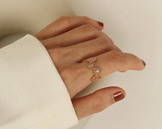  Mackenzie lace open ring - a touch of French-inspired elegance.