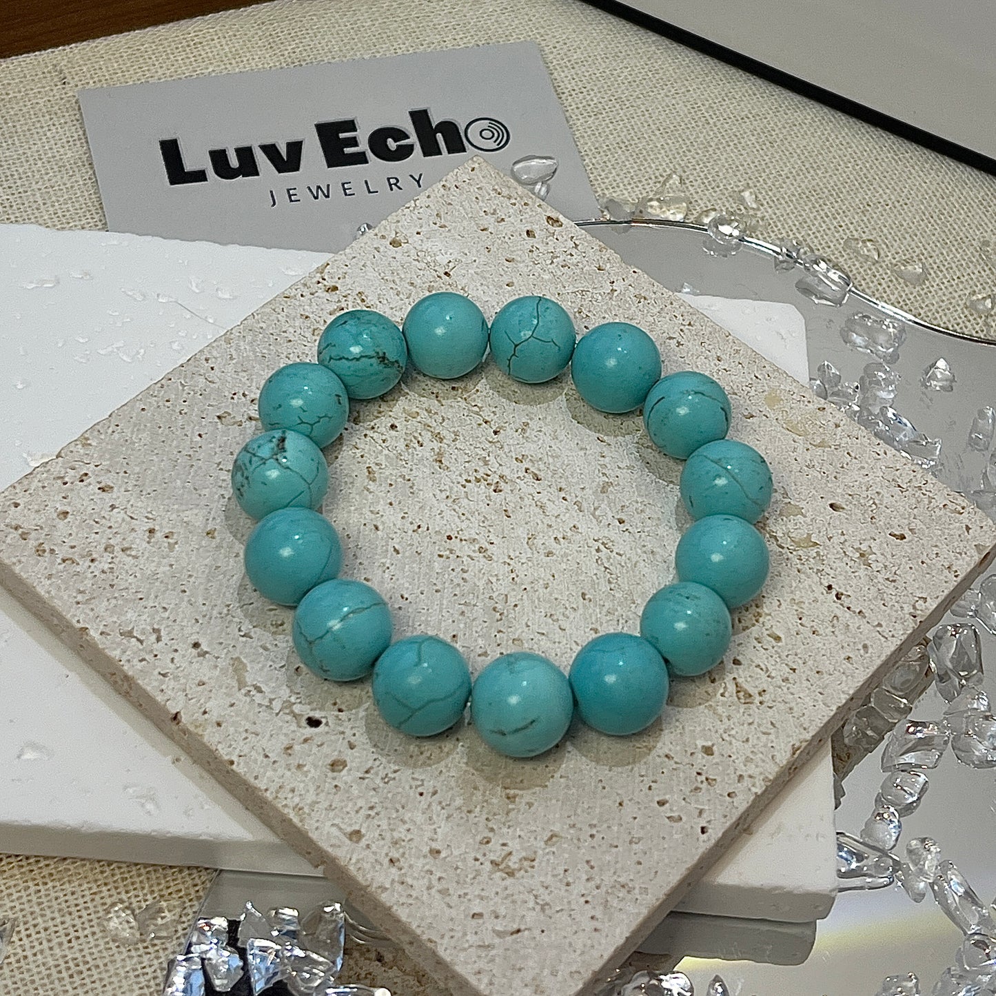 LuvEcho Jewelry Majestic Tranquility Bracelet with 12mm Turquoise beads for enhanced calm, emotional balance, and protection