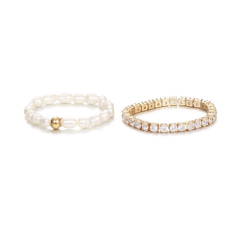 Set of Melina Pearl and Zircon Stackable Rings by LuvEcho Jewelry