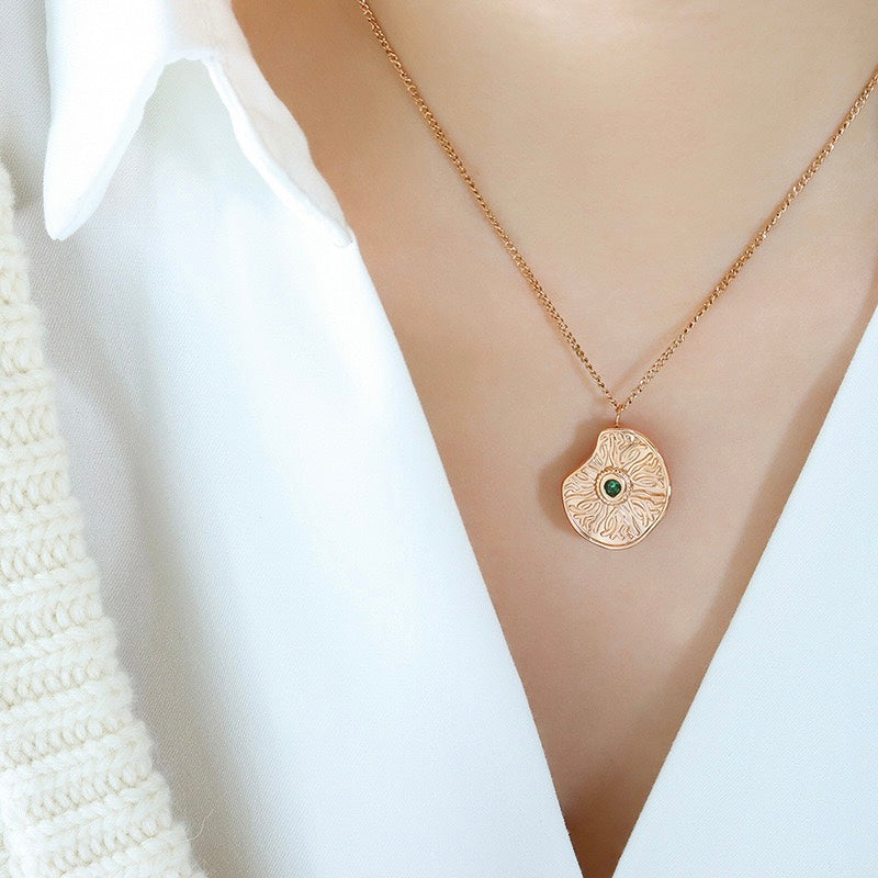 Model Wearing Olivia Eye of Life Clavicle Necklace - Delicate Rose Gold - LuvEcho Jewelry