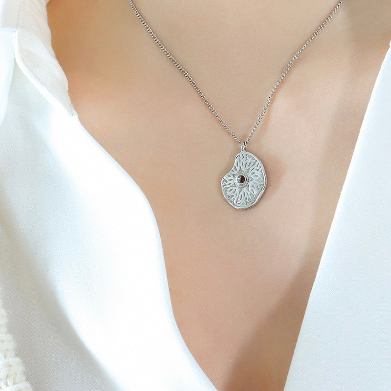 Close-up of Olivia Eye of Life Clavicle Necklace - Classic Silver - LuvEcho Jewelry