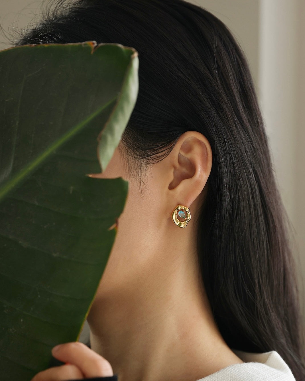 Chic Model Showcasing Penelope Waterdrop Zircon Earrings by LuvEcho Jewelry