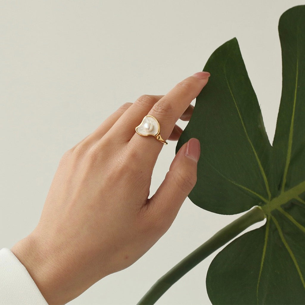 A display of elegance with the Rebecca Pearl Open Ring - LuvEcho Jewelry