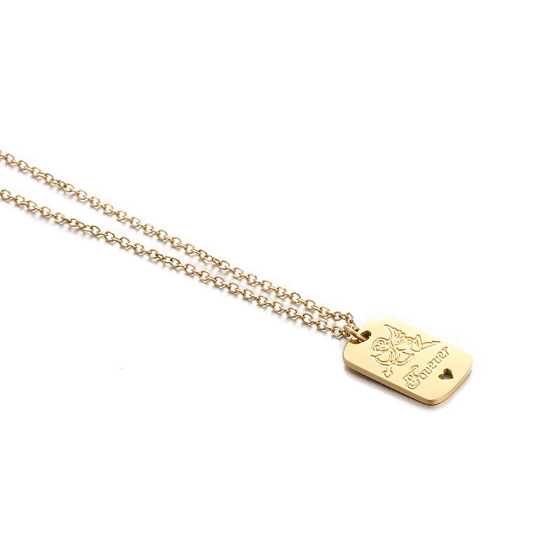 Rectangle Nameplate Necklace with Cupid Engraving by LuvEcho Jewelry