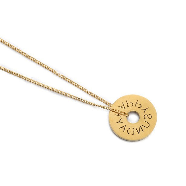 Nova - Round Nameplate Necklace with 'HAPPY SUNDAY' Engraving by LuvEcho Jewelry