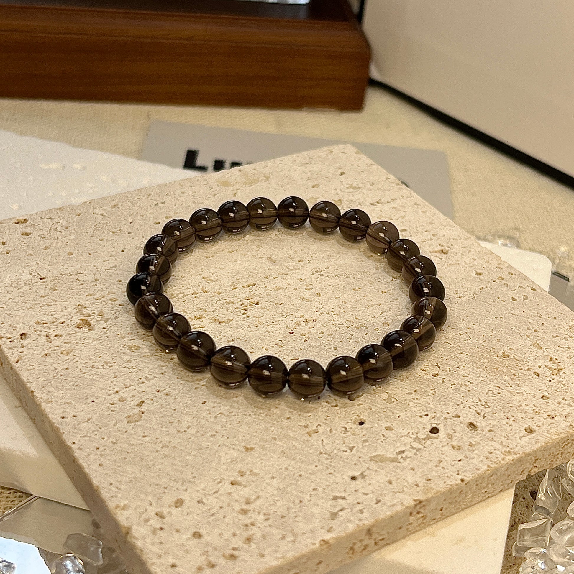 6mm Smoky Quartz bracelet for detoxifying negative energies and enhancing calm, from LuvEcho Jewlery