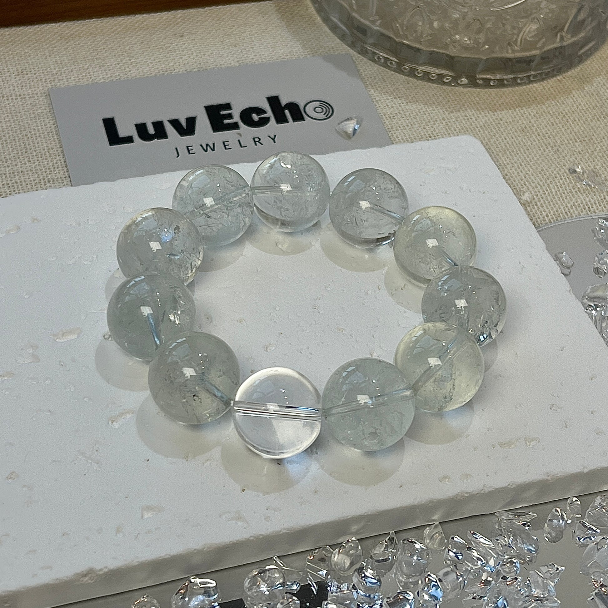 LuvEcho Jewelry Spiritual Awakening Bracelet with 17mm Green Azeztulite and 17mm Crystal Quartz bead for spiritual growth and emotional healing