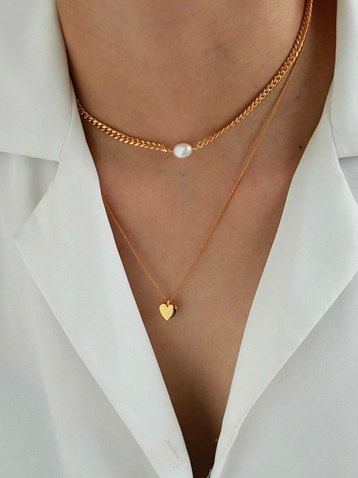 Lifestyle Shot of Taylor Pearl Heart Necklace with Heart Pendant by LuvEcho Jewelry