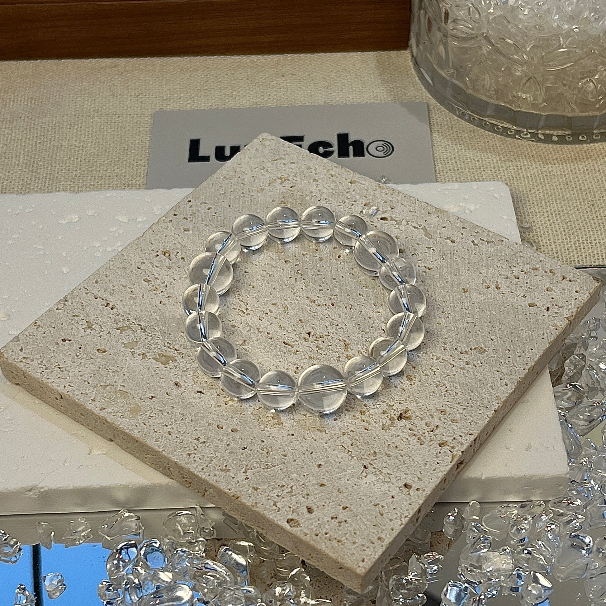 Handcrafted Transcendent Energy Bracelet with 8mm and 10mm Crystal Quartz beads by LuvEcho Jewelry