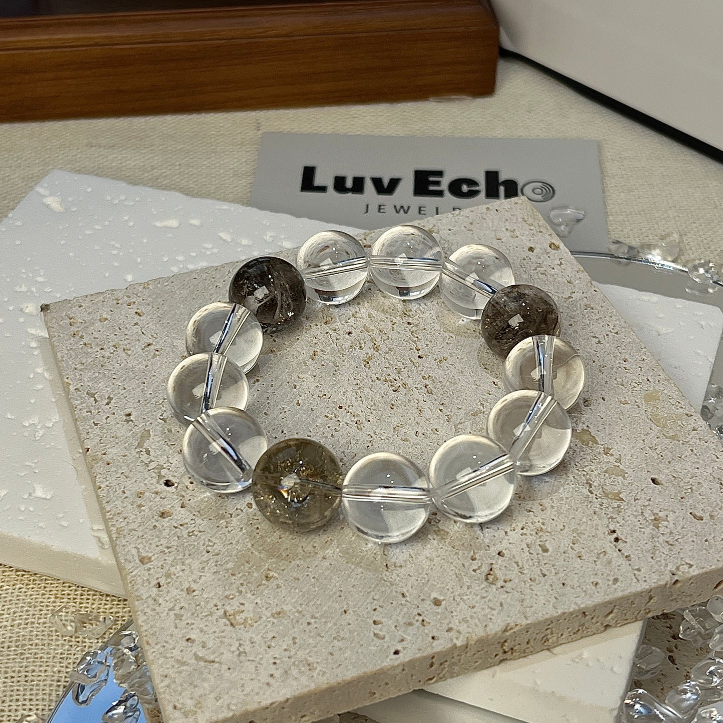 Harmonized Balance Bracelet made with 14mm Smoky Azeztulite and Crystal Quartz by LuvEcho Jewelry.