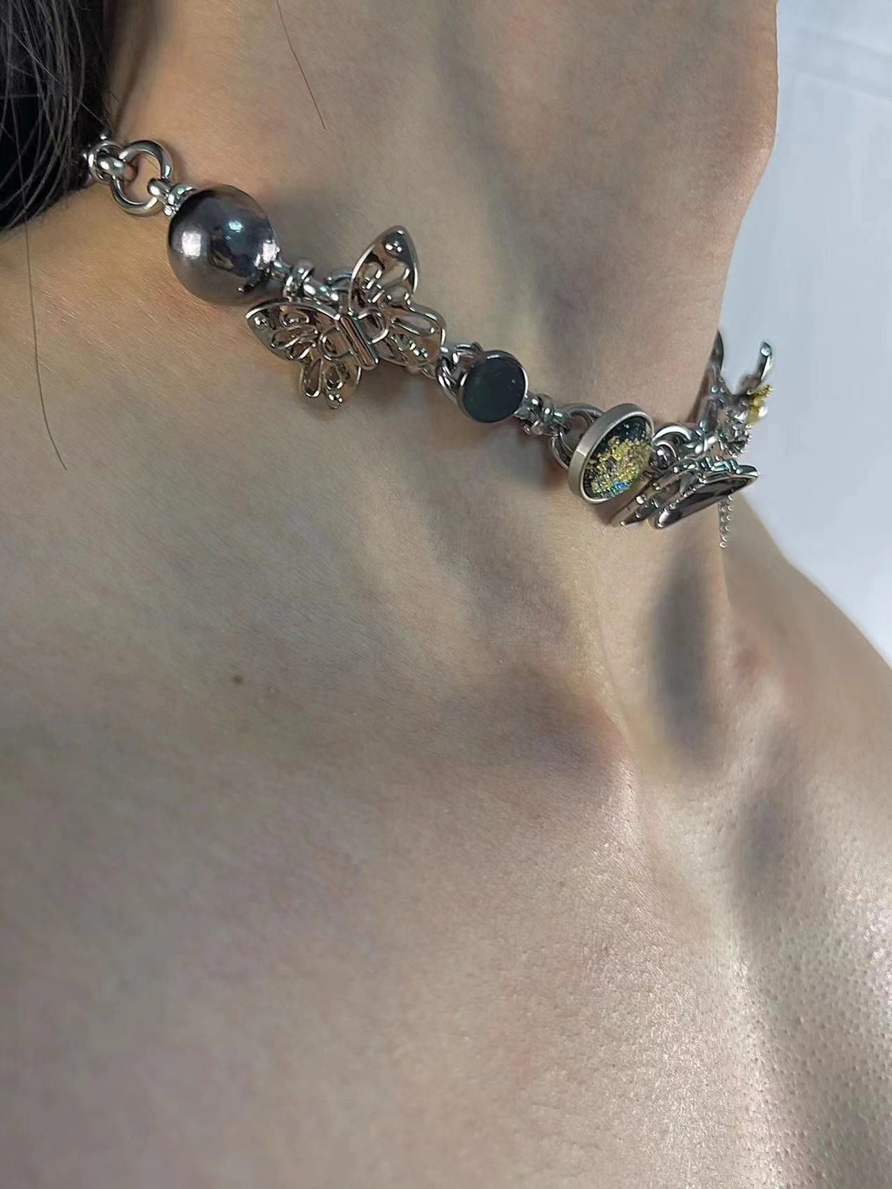 Side View of Ava Punk Butterfly Retro Necklace - Craftsmanship and Detail