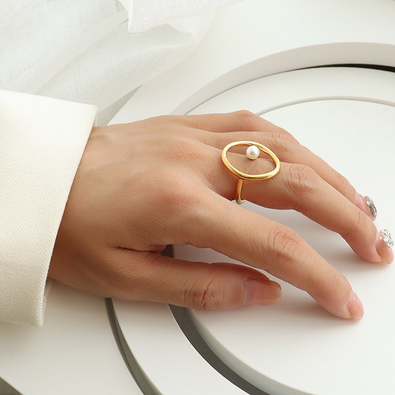 Elegant Look with Aria Pearl Cut-Out Ring - Sophisticated Pearl-Adorned Jewelry - Gold - LuvEcho Jewelry