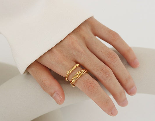 Luv Echo Jewelry - Simple Designable Brass Wire Lines Wrapped Layered Stackable Open-Loop Rings