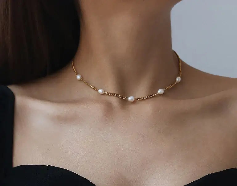 Eden Pearl Clavicle Necklace by LuvEcho Jewelry - Lustrous Pearl Necklace on 18K Gold Chain