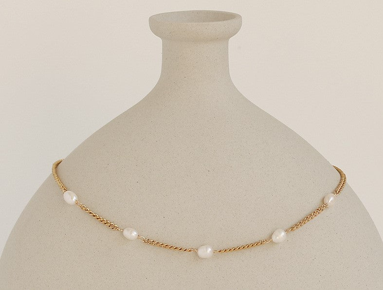 Eden Pearl Clavicle Necklace by LuvEcho Jewelry - Lustrous Pearl Necklace on 18K Gold Chain