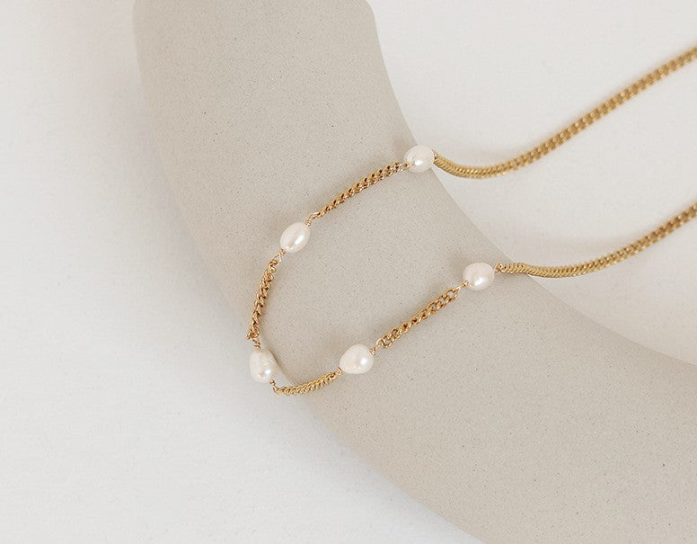 Eden Pearl Clavicle Necklace by LuvEcho Jewelry - Lustrous Pearl Necklace on 18K Gold Chain