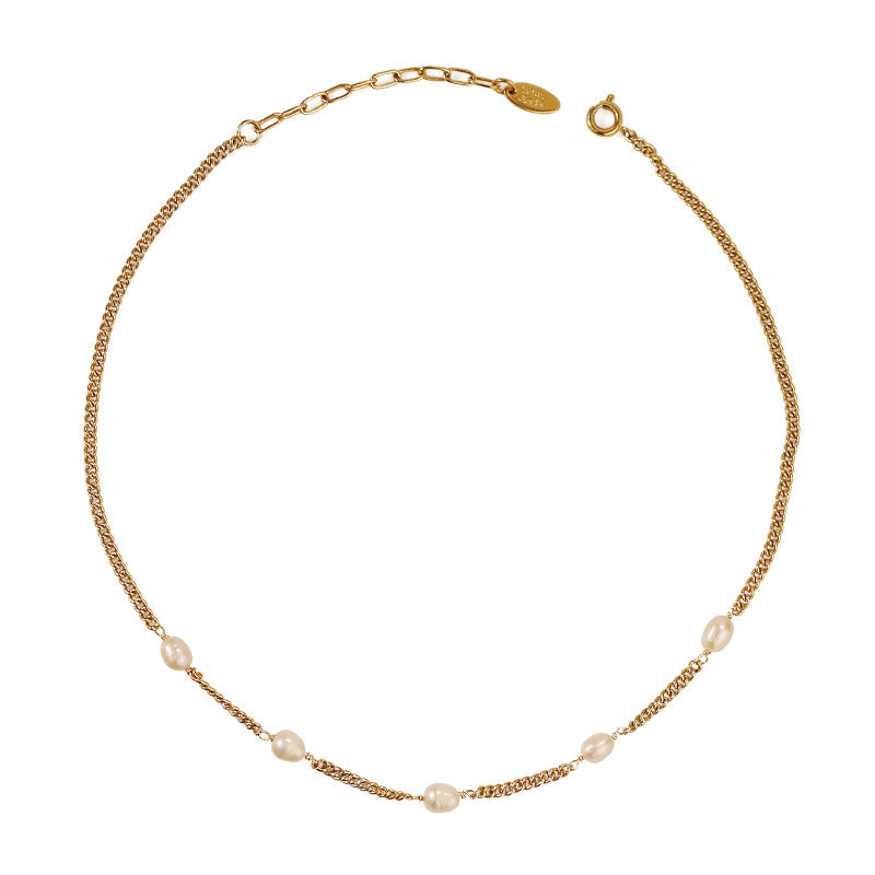 Eden Pearl Clavicle Necklace by LuvEcho Jewelry - Lustrous Pearl Necklace on 18K Gold Chain