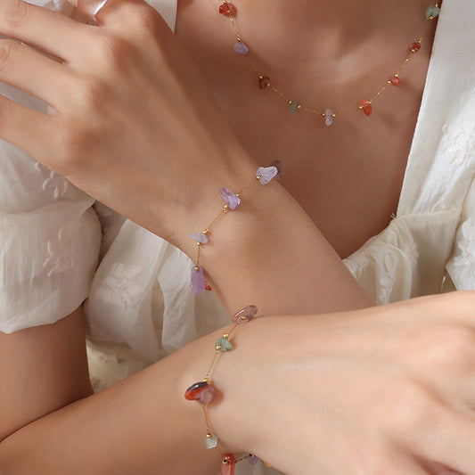 Exquisite Colorful Natural Stone Pendant Necklace and Bracelet Set - Katherine LuvEcho Jewelry