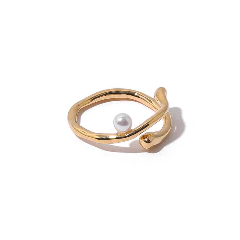 Luv Echo Jewelry - Simple Temperament Fashion Pearl Irregular Striped Pearl Ring