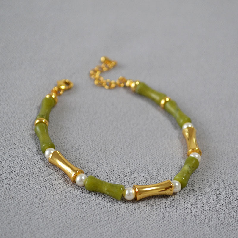 Luv Echo Jewelry - Olive Green Jade Beaded Simple Short Necklace Clavicle Chain / Bracelet