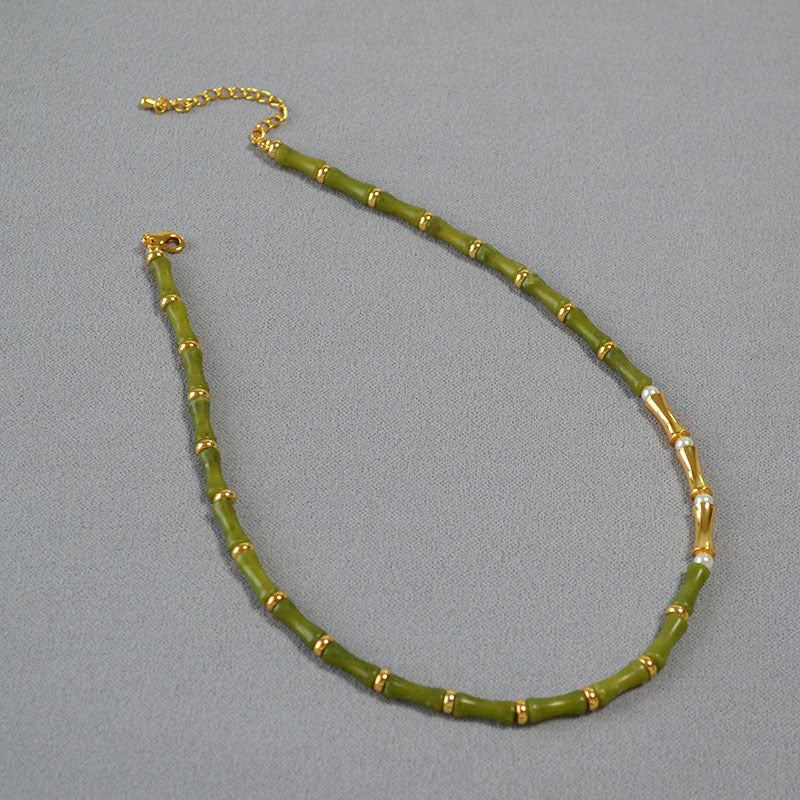 Olive Green Jade Beaded Necklace by LuvEcho Jewelry