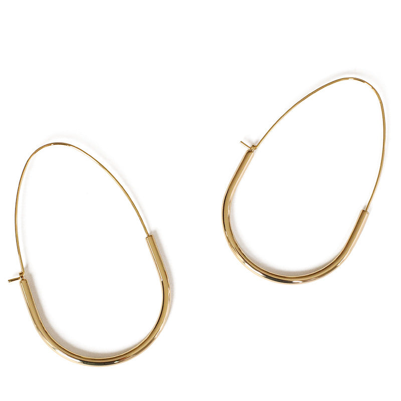 Luv Echo Jewelry - Pin Design Gold Plated Brass Simple Long Exaggerated Oversized Hoop Earrings