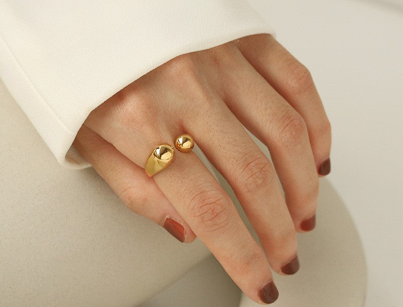 Luv Echo Jewelry - Round Bead Brass Gold Plated Glossy Minimalist Open Ring 