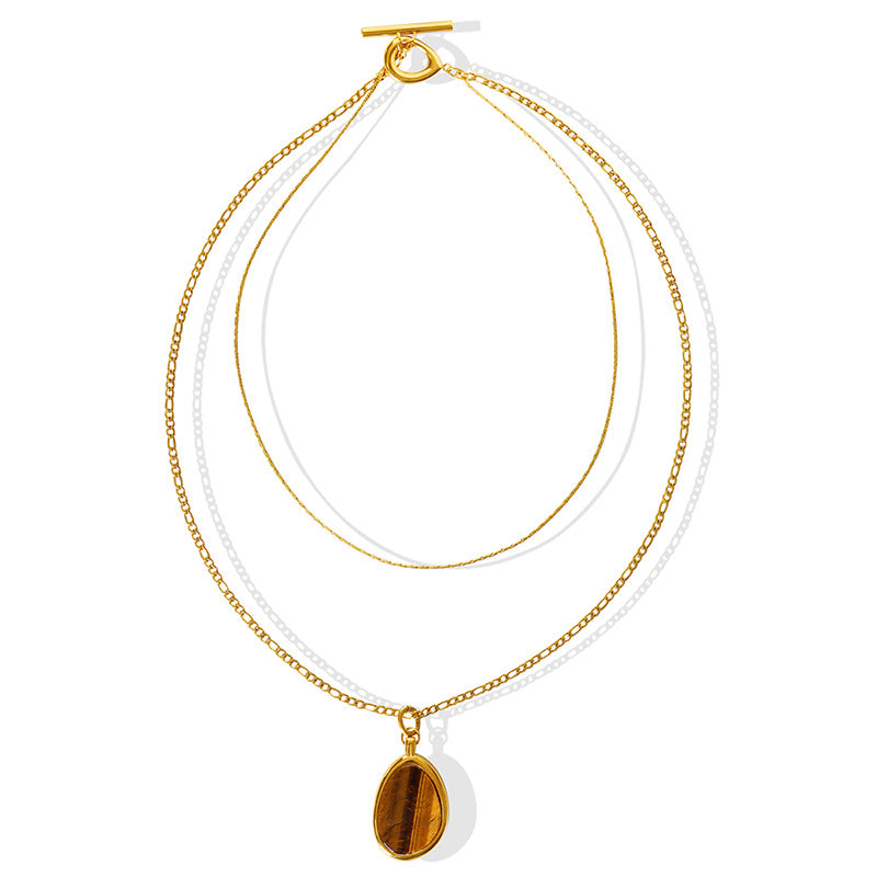 LuvEcho Jewelry's Parker Tiger's Eye Double Layer Sweater Chain, a distinctive and fashionable accessory.