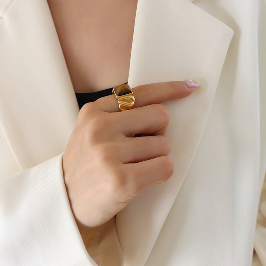 Elegant Look with Treasure Vintage Style Tigers Eye Ring, Crafted with 18K Gold Plated Titanium Steel