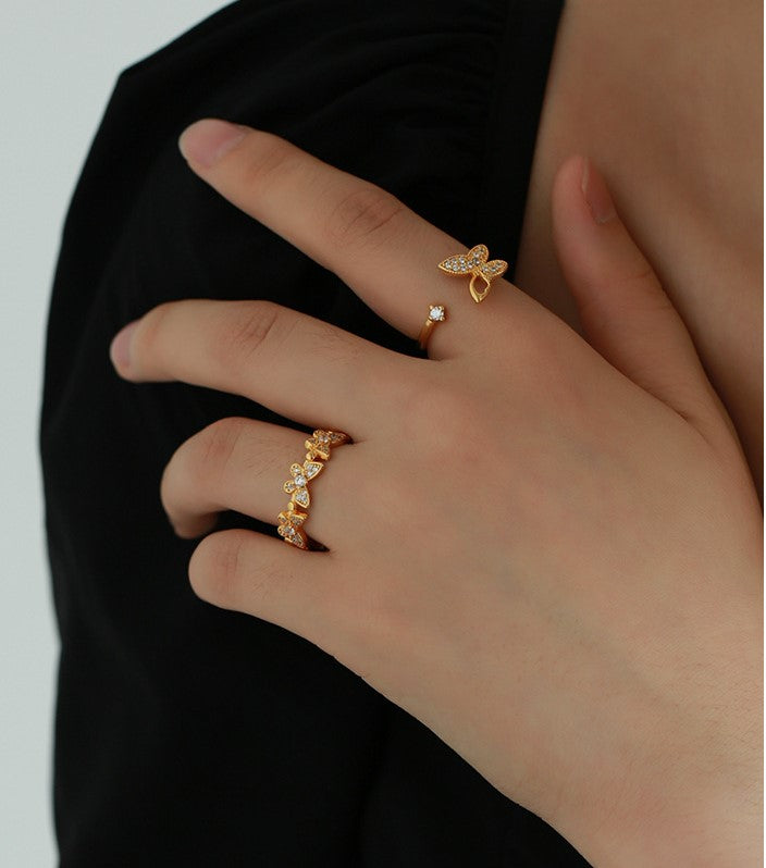 Luv Echo Jewelry - Simple and niche retro zircon micro-set butterfly series stacking open ring